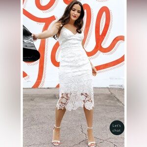 DB Studio Crochet Lace Overlay Midi Dress